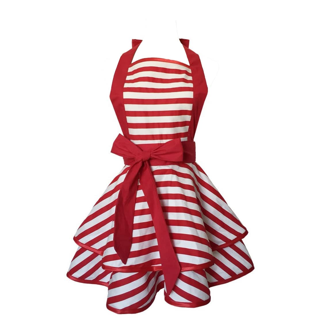 Hyzrz Lovely Handmade Cotton Retro Aprons for Women Girls Cake Kitchen Cook Apron for Mothers Gift Red