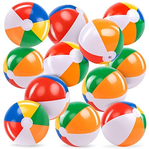 JOYIN 12Pack 12 Beach Balls Bulk Classic Beachball Inflatable Swimming Pool Toys for Games Adults Kids Birthday Party Supplies Combo Set Rainbow Color Blow Up Luau Decorations Favors Gifts 12