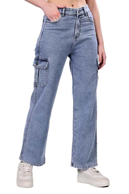 London Hills Women's Relaxed Fit Mid Rise Cargo Jeans for Woman | Baggy Jeans for Woman | Baggy Pant | Cargo Pants for Women | Black | Blue | Jins | Pockets