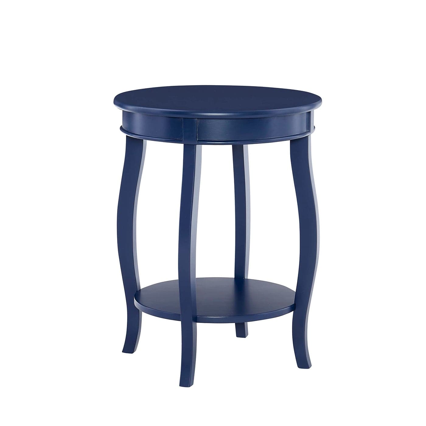 Powell Phipps Navy Blue Round Side Table with Shapely Legs and Shelf