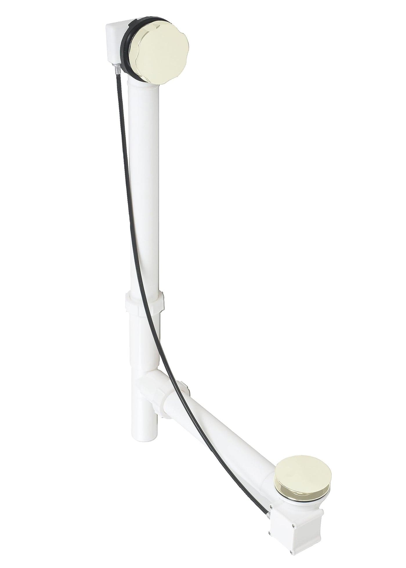 Westbrass D50P27TLE-65 27" Cable Drive Standard Bath Drain Trim Kit with Rotary Overflow Cover Knob, Pop-Up Stopper and Poly Tubular Pipes & Fittings, Powder Coat White