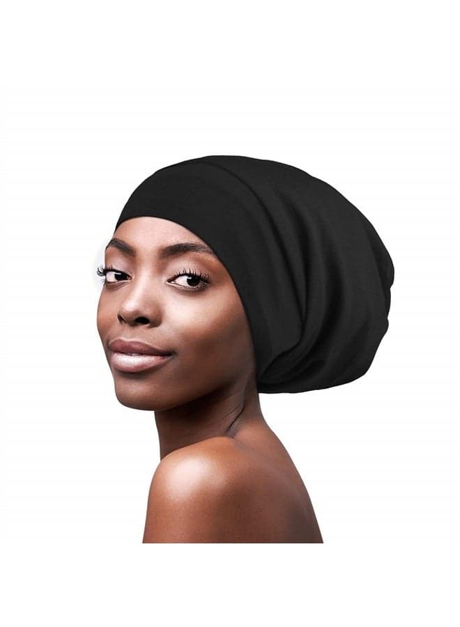 Silk Hair Wrap for Sleeping Satin Lined Lightweight Dark Black