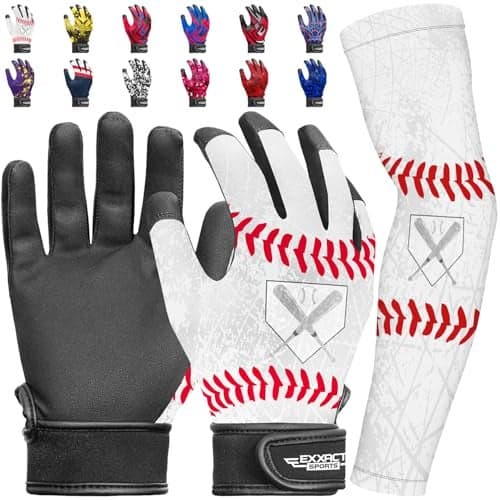 Exxact Sports Youth Batting Gloves with Arm Sleeve for Boys Girls Kids Baseball Batting Gloves for Softball TBall Youth LXL White