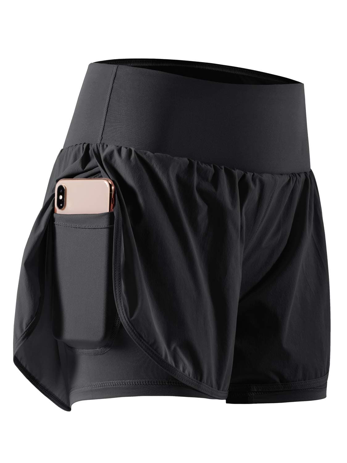 CADMUS 2 in 1 Women's Workout Shorts Athletic Gym Running Shorts for Women Phone Pockets,Black, Small