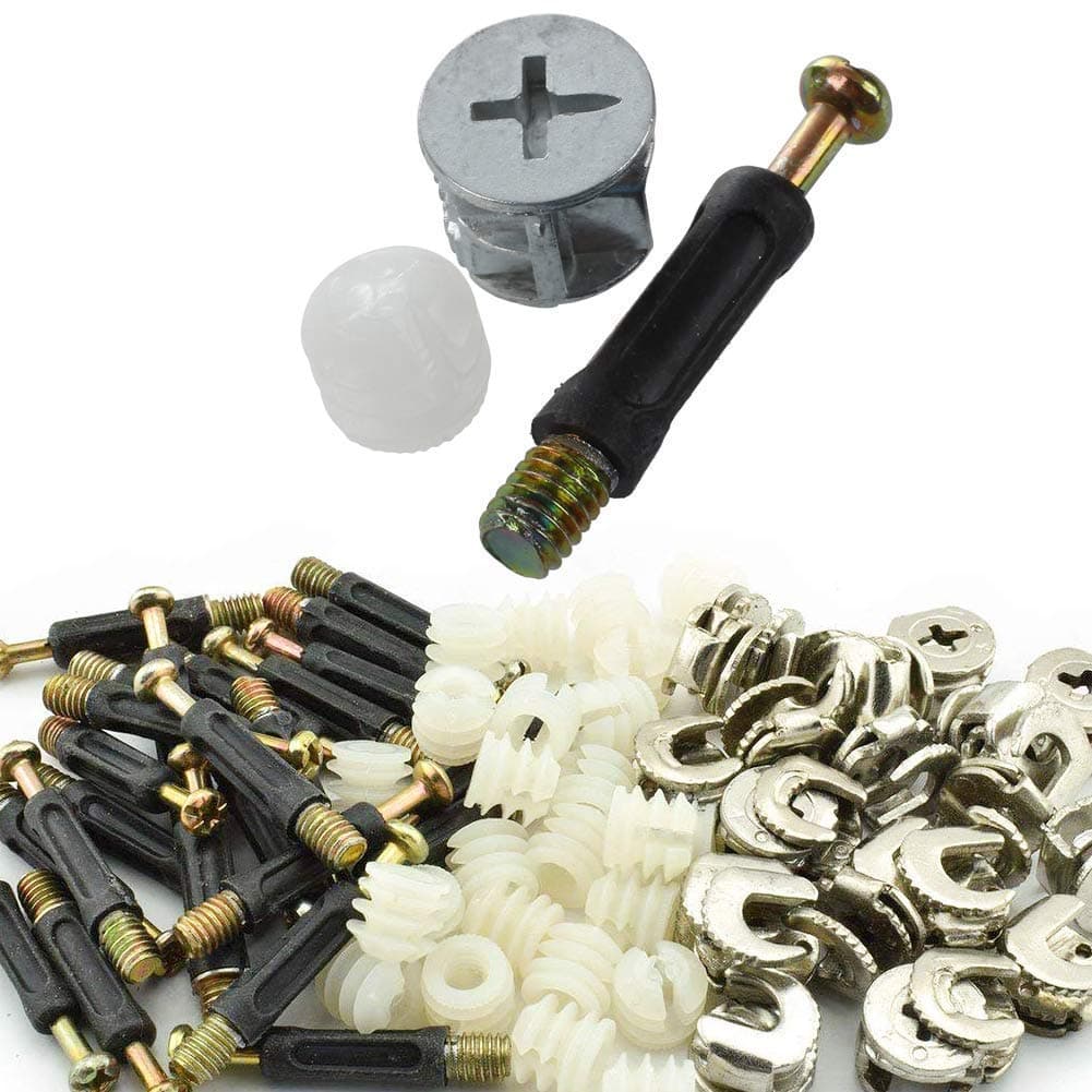 Luckycivia 100 Sets Cam Fitting with Dowel 3in1 Hardware Connectors Furniture Side Connecting PreInserted Nut Screw Eccentric Wheel