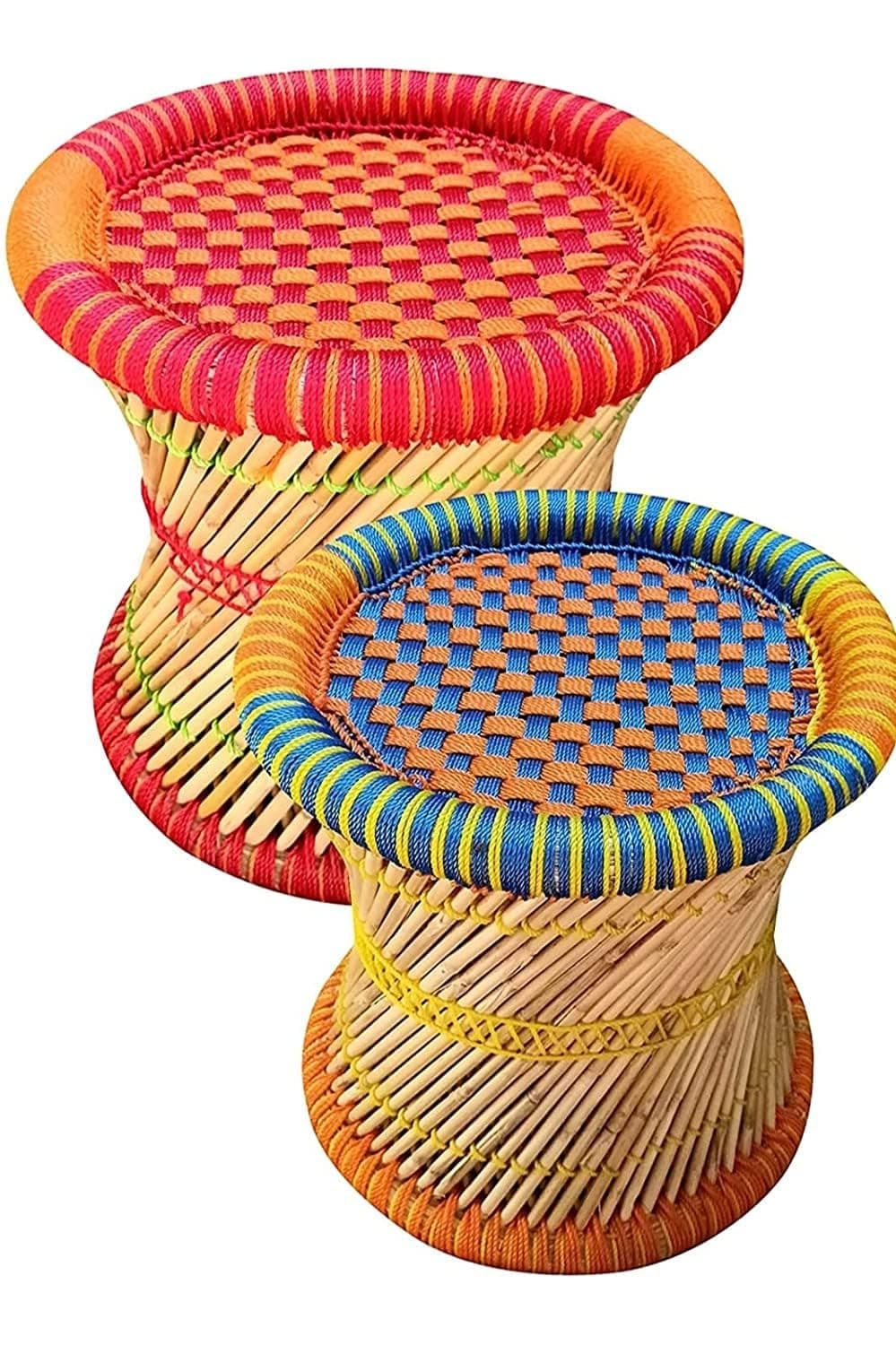 Pakshala Rajasthani Handmade Cane Bar Bamboo Chair Stool IndoorOutdoor FurnishingsMuddhaOttamanStoolBamboo ChairColor Multicolored 2 Piece 2