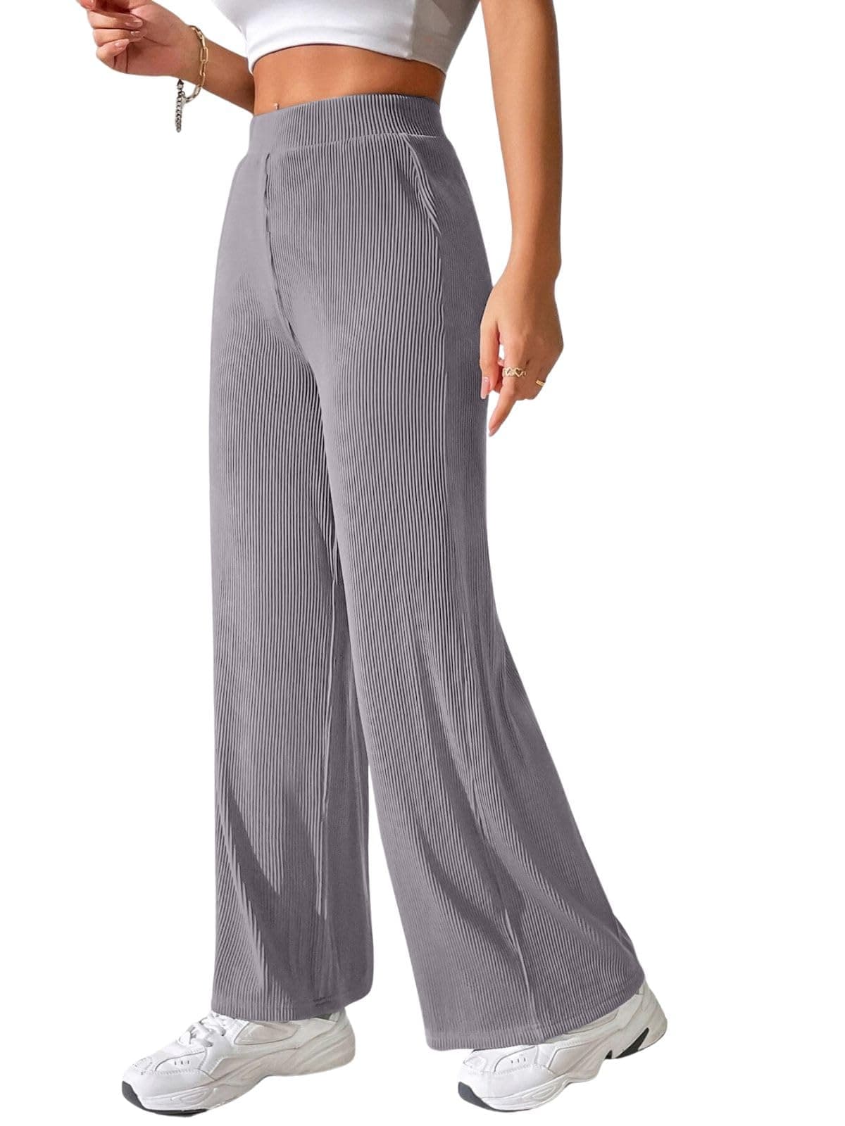 GRECIILOOKS Tailored Trousers for Women |High-Waisted Pant | KoreanTrouser (GL-TR1362-36-Grey)