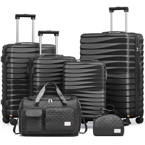 Joyway Luggage Sets 6 Piece with Detachable Spinner Wheels, Lightweight Hard Shell Travel Suitcse Set with TSA Lock (Black, 6 Piece Set)