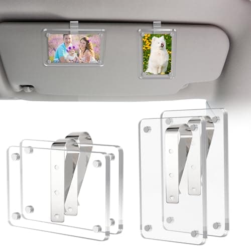 FDKYOEK 4 PCS Car Photo Holder Car Picture Holder Clear Acrylic Car Visor Photo Clip Transparent Magnetic Visor Clip Photo Frame Personalized Sun Visor Picture Clip for Car