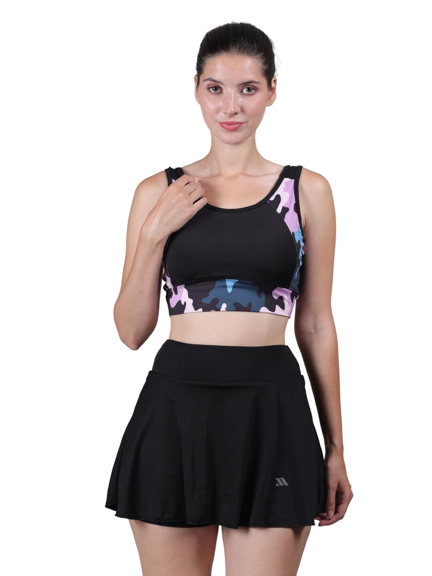 MEGASKA Women High Waisted Bikini Set Sporty Two Piece Camouflage Print Swimwear Padded Swim Top & Skirt with Boy Leg Shorts Tummy Control Bathing Swim Set_MWSW06_MWB01_XL