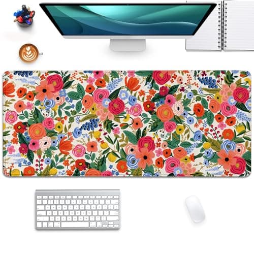 Garden Party Extended Desk Pad Flowers Mouse Pad,Gaming Desk Pad with Stitched Edges Non-Slip Rubber Base Extended XL Mousepad Big Desk Mat for Office Home Work(27.5X11.8 Inch)