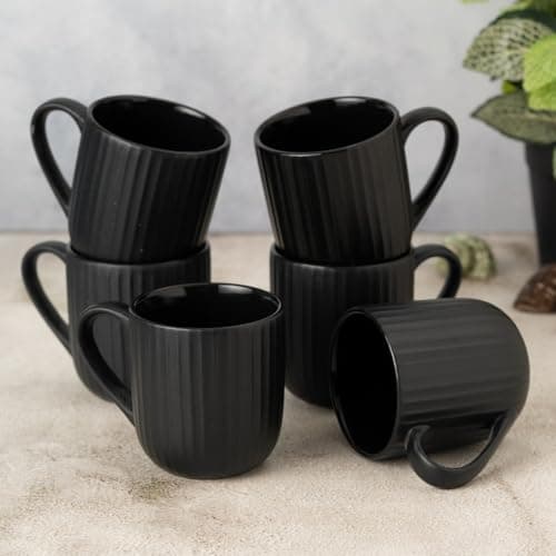 Clay Craft Fine Ceramic Linea Black Coffee Mug Set of 6, Cups for Tea & Coffee, Mug Set, Gift Set, Elegant Design for Home and Kitchen and Can Be Gifted to Your Loved Ones On Any Occassions