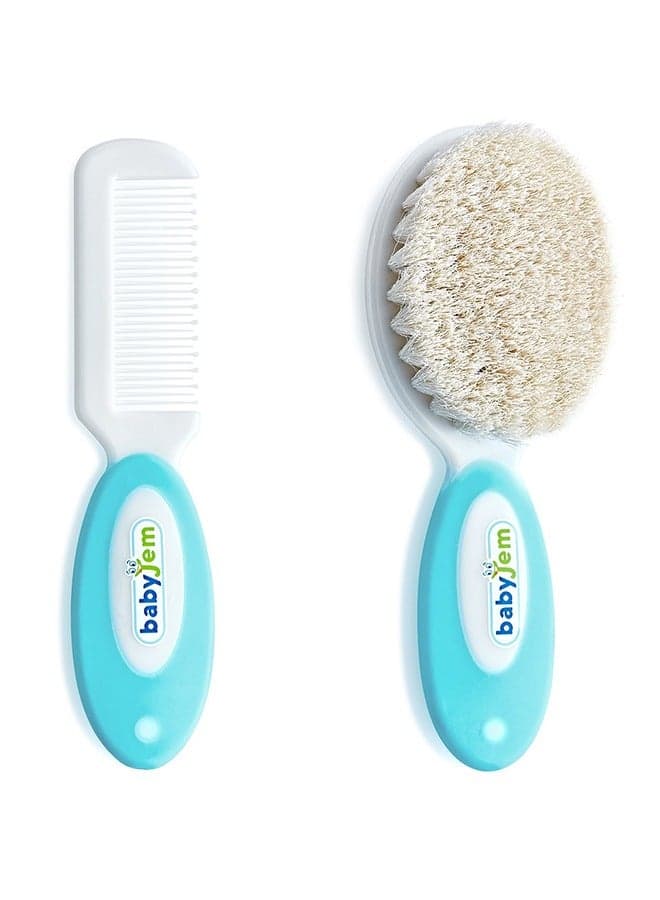 Baby Natural Bristle Brush And Comb Set - Blue