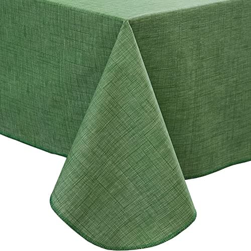 Pioggia Vinyl Tablecloth with Flannel Backing Square Waterproof Oil-Proof Plastic Table Cloth Wipeable PVC Table Cover for Indoor and Outdoor (Dark Green, 60 x 60 Inch)