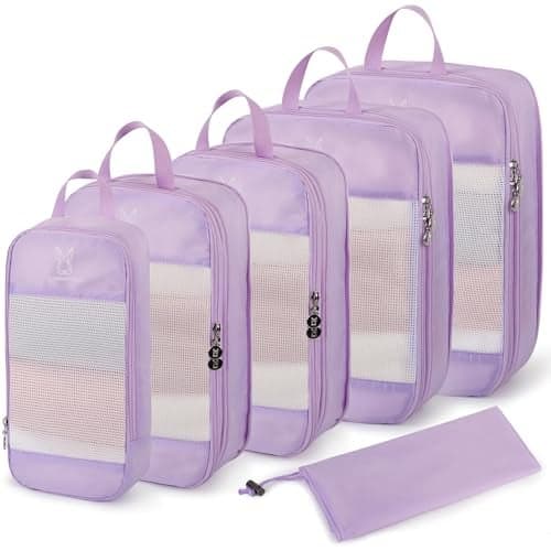 Expandable Compression Packing Cubes for Suitcases,8 Set Lightweight Compressible Travel Packing Organizer for Carry on Suitcase,Organizer Bags Set as Travel Essentials for Women(Lavender)