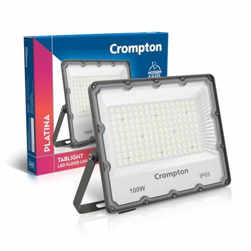 Crompton TabLight Outdoor Waterproof LED Flood Light 100W Cool Day Light | Pack of 1 | IP65 Rated, Wide-Beam, BIS Approved | Ideal for Garage, Garden, Parking & Commercial Use