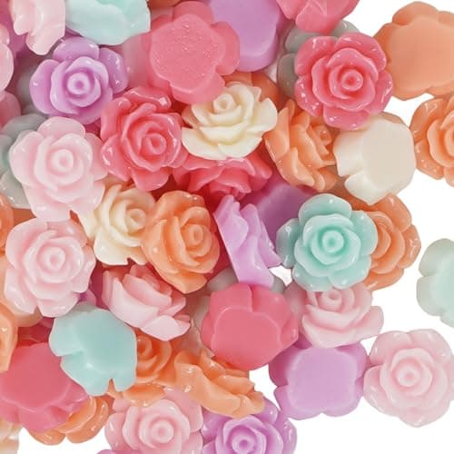 Chenkou Craft Random 100pcs Assorted of Color 8mm Rose Flower Resin Flat Back Flatbacks Loose Beads Kid's Bow DIY Craft (8mm)