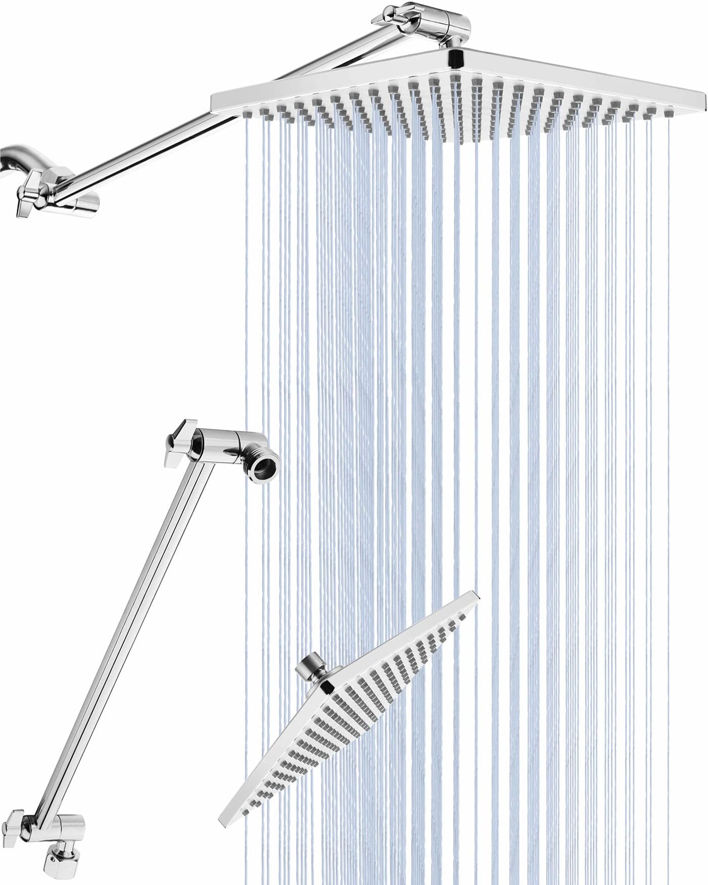 Singing Rain Rain Shower Head 8 High Pressure Rainfall Square Showerhead with 15 Shower Head Extension Arm Brass Adjustable Shower Arm Extender Rainfall Waterfall Fixed Showerheads Chrome