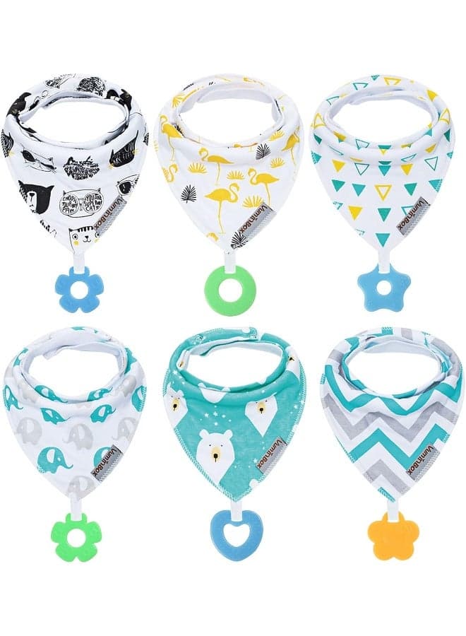 Baby Bandana Drool Bibs 6-Pack and Teething Toys 6-Pack Made with 100% Organic Cotton, Absorbent and Soft Unisex