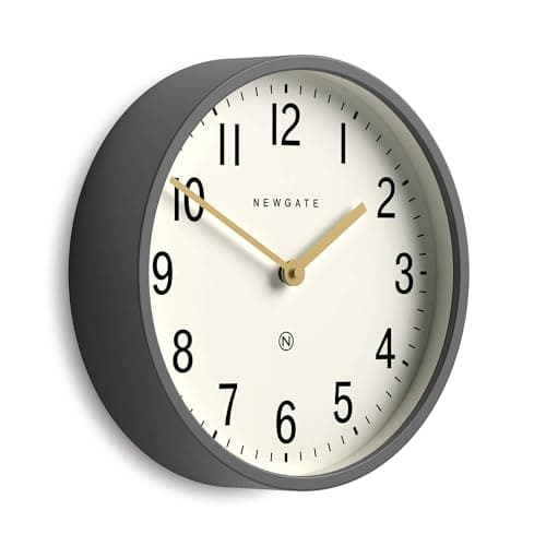 NEWGATE® Master Edwards wall Clock | Mid-Century Style Clock | 12 inch | Deep Metal case in matt Dark Gray | Modern Retro Design for Kitchen, Living Room or Office