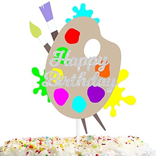 Art Happy Birthday Cake Topper Drawing Theme Colourful Party Decor Picks for Kids Paint Board Party Decorations Supplies