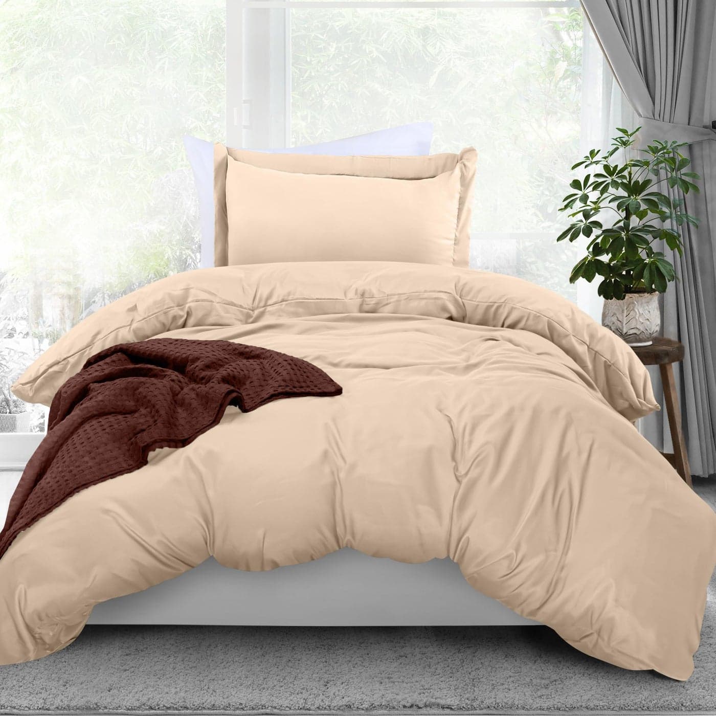 Utopia Bedding Duvet Cover Twin Size 2 Piece with Zipper Closure 1 Comforter Cover 68X90 Inches 1 Pillow Sham 20X26 Inches Beige Comforter Not Included