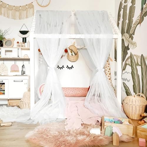 NICETOWN Off White Kids Bed Canopy for Nursery - Decorative Soft Voile Sheer Window Scarf DIY Ascot Top Bed Scarf for Princess/Baby, W114 x L160, 1 Panel