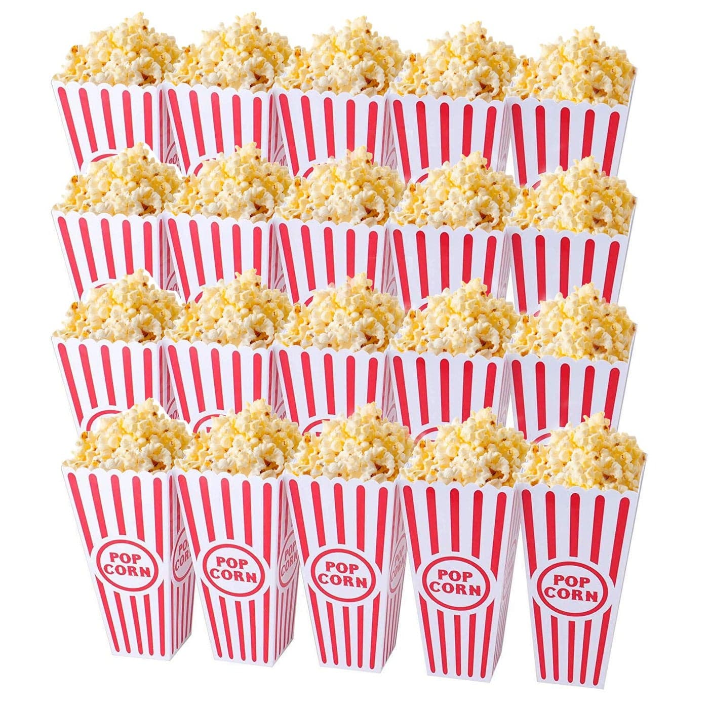 Tebery 20 Pack Plastic OpenTop Popcorn Boxes Reusable Movie Theater Style Popcorn Container Set 77 Tall x 4 Square