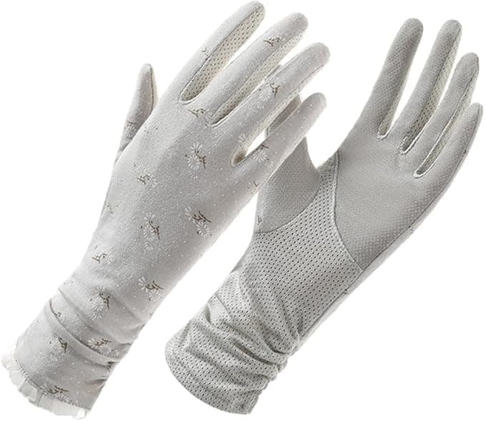 Women Driving Gloves, Women UV Sun Protection Gloves, Touch Screen Non Slip Thin Breathable Lace Glove for Driving, Grey