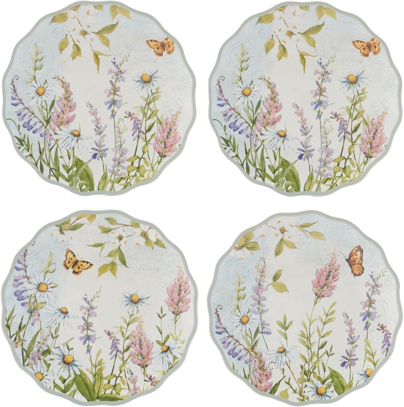 Certified International Easter Meadow 6Inch Canape PlatesSet of 4 Set of 4 with Whimsical Wildflower Butterfly Design Perfect for Appetizers Mini Desserts Snacks Spring Easter Decor