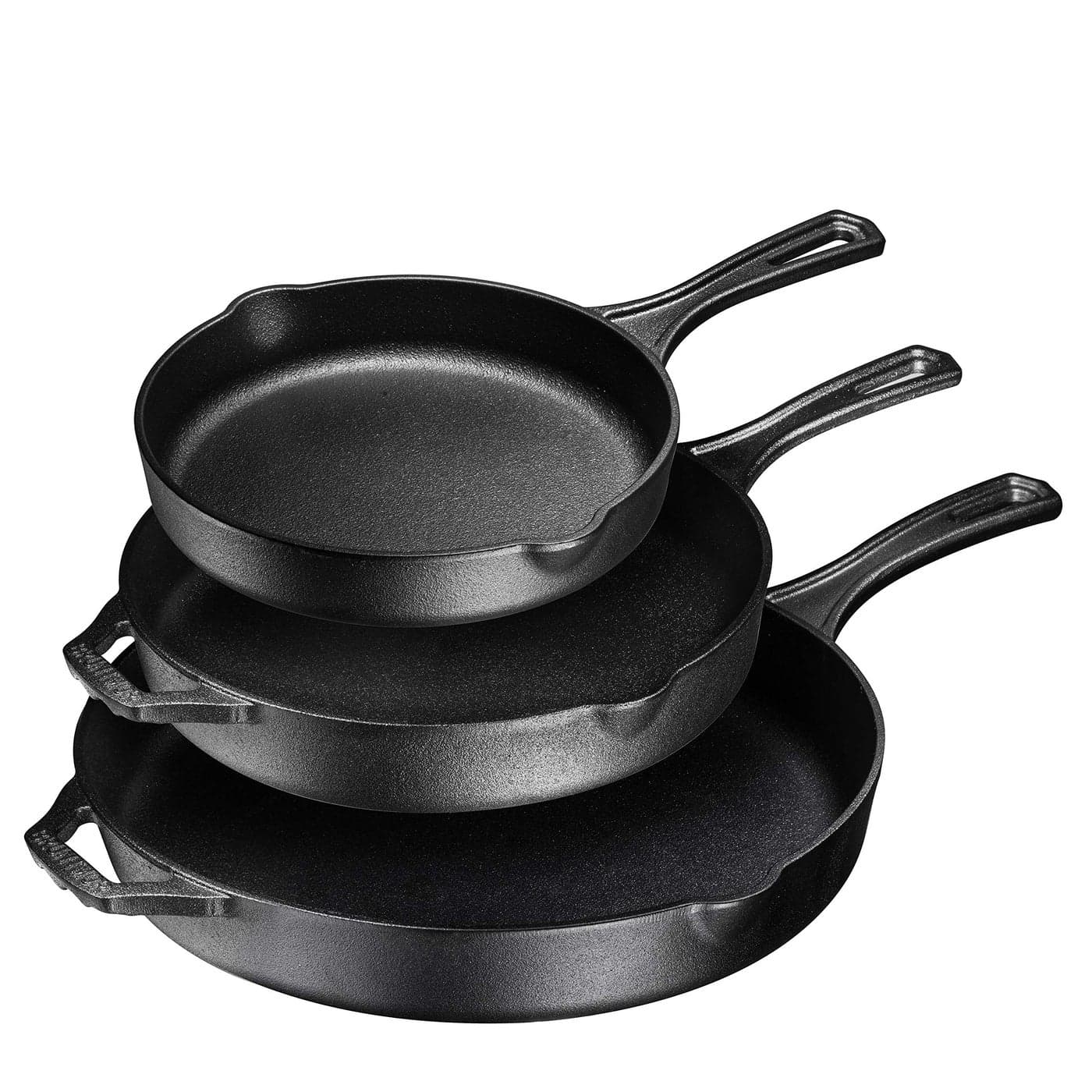 Bruntmor 8 10 and 12 Inch PreSeasoned Frying Pan Set of 3 Oven Safe Skillet Grill Pan Set Nonstick Cookware with Side Drip Lips Black
