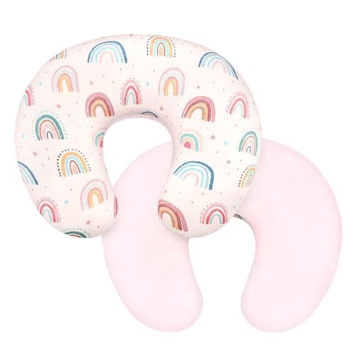 CARUILI Nursing Pillow Cover 1 Pack, Removable Nursing Pillow Cover for Breastfeeding Pillows, Super Soft Comfortable Slipcover for Boy and Girls, Pink & Rainbow