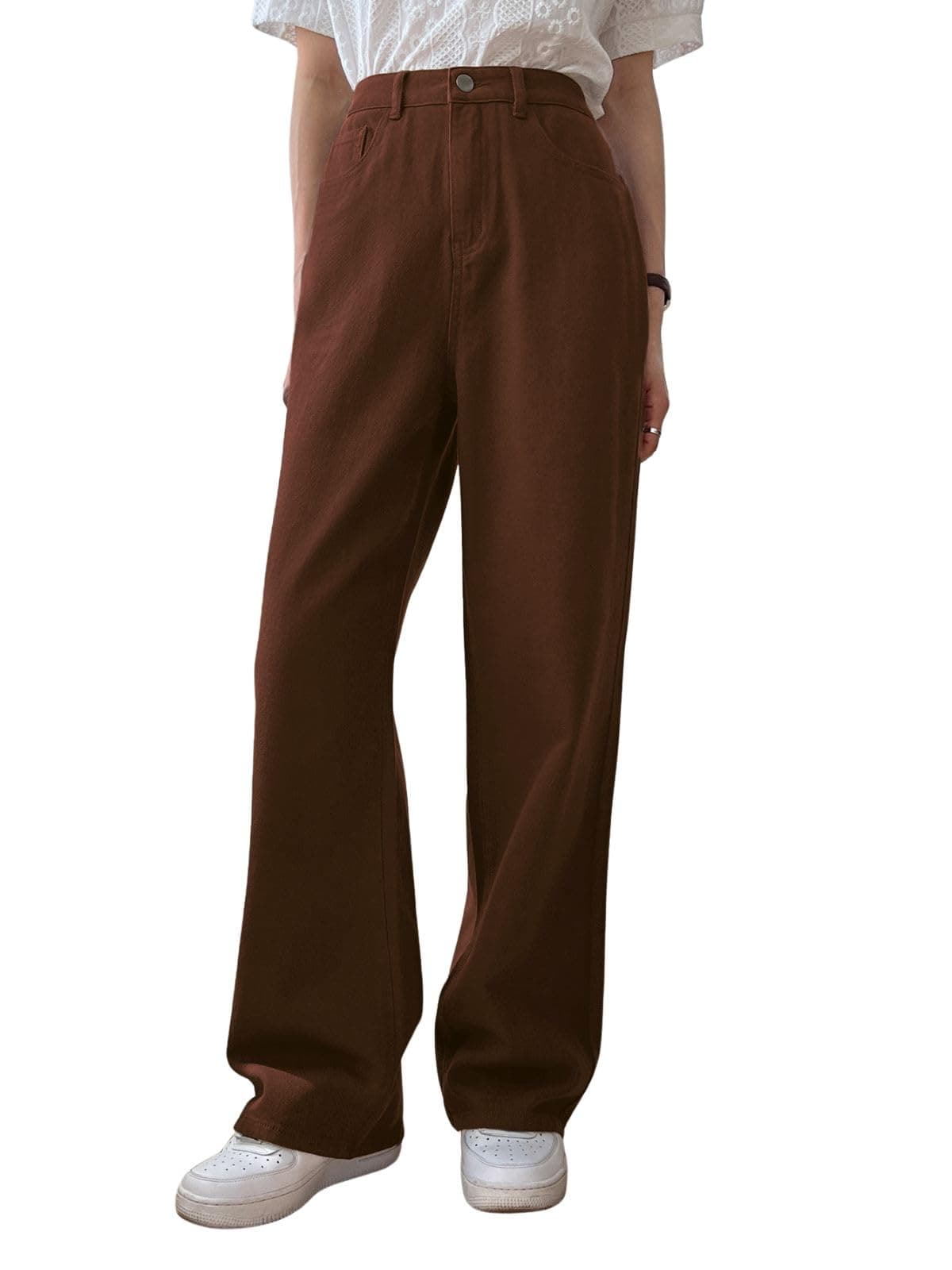 GRECIILOOKS Women Cotton Denim Casual Regular Fit High Rise Jeans (Brown, 26)
