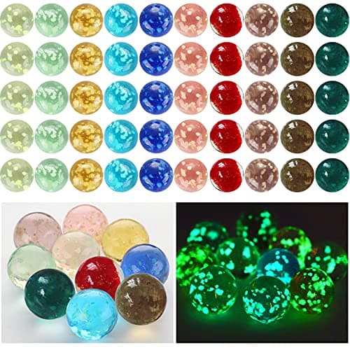 Skylety 50 Pieces Marbles Glow in the Dark Handmade Glass Marbles Colorful Glass Marble for Boys and Girls Marble Games DIY and Home Decoration 10 Colors