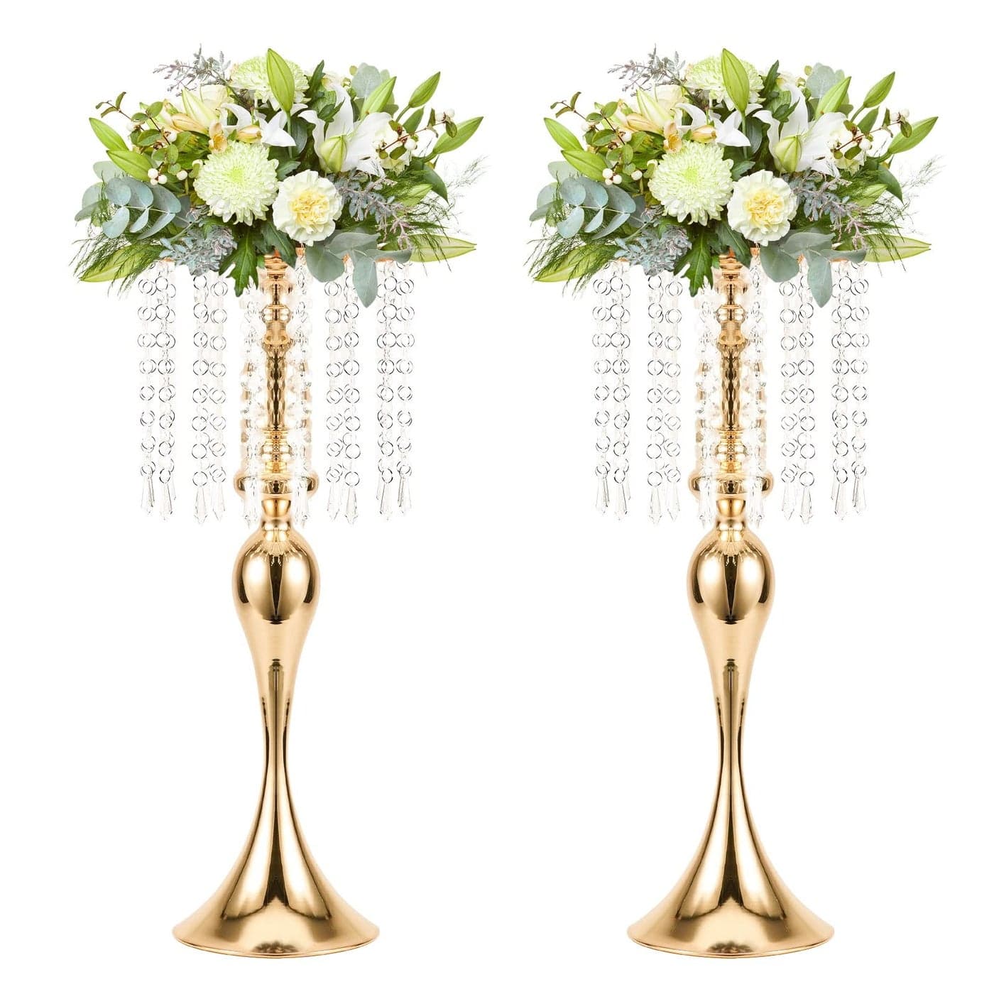 Wedding Centerpieces for Tables Gold Flower Vases for Centerpieces 2Pcs Tall Metal Flower Vases with Chandelier Crystal 213in Flower Stand for Wedding Reception Birthday Party Events Home Decor