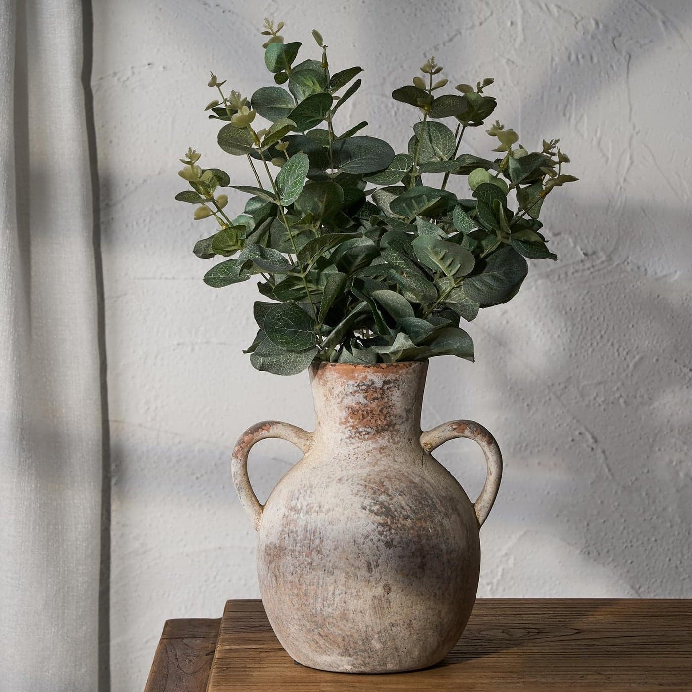 SIDUCAL Rustic Ceramic Farmhouse Flower Vase with 2 Handles Whitewashed Terra Cotta Vase Decorative Pottery Flower for Home Decor Table Living Room Shelf Decor 73 Inch Terra