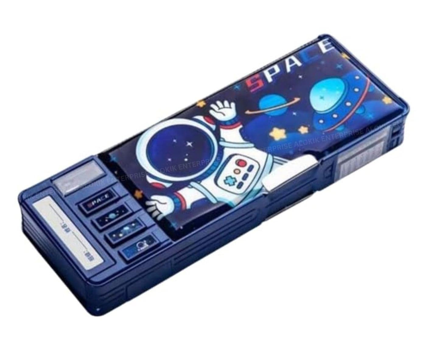 MANAKI ENTERPRISE Plastic Multifunctional Space Compass Box for Kids - Magnetic & Password Lock - Pencil Box for Boys & Girls, Blue