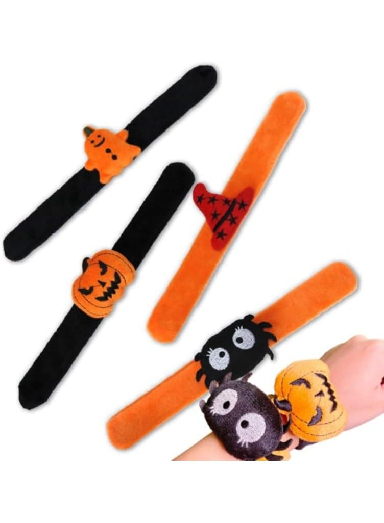 Slap Bracelets Funny Pumpkin Spider Plush Party Bands and Decor Kid Fun Favors (4 pcs)