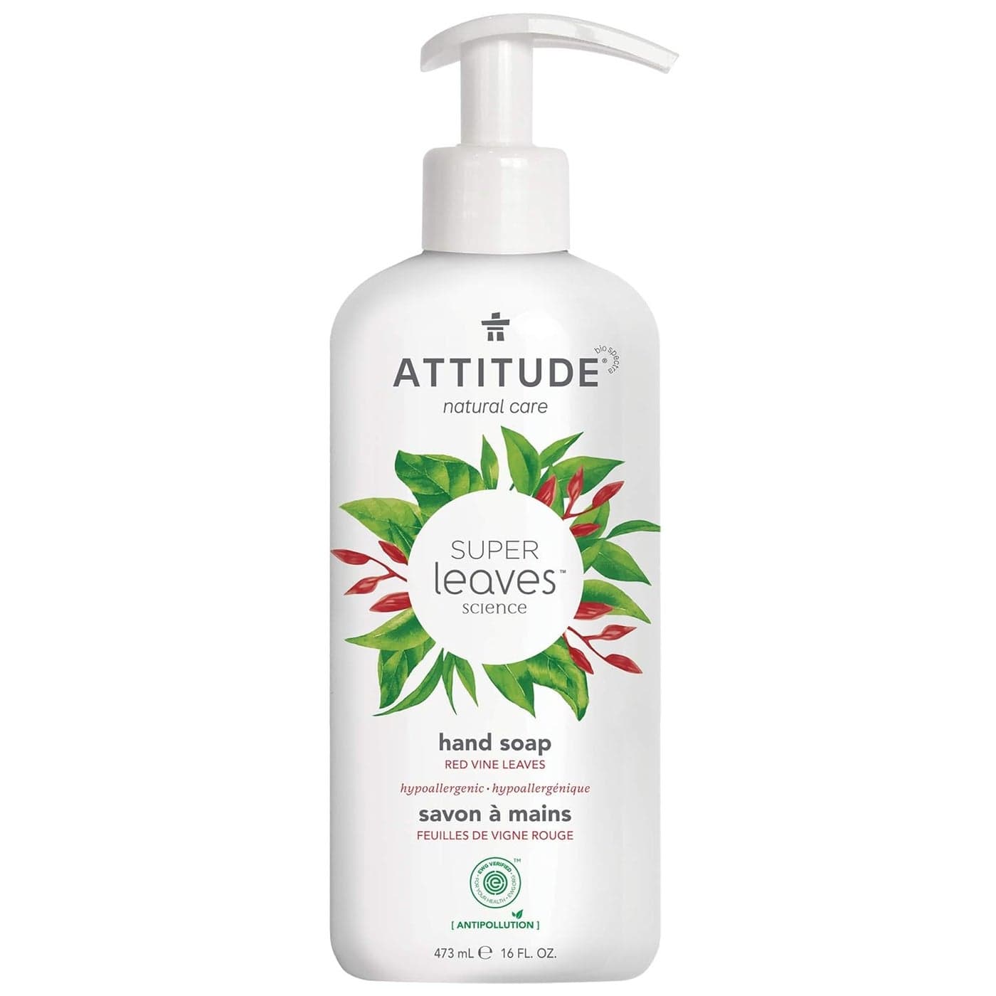 ATTITUDE Liquid Hand Soap EWG Verified Plant and MineralBased Vegan Personal Care Products Red Vine Leaves 16 Fl Oz
