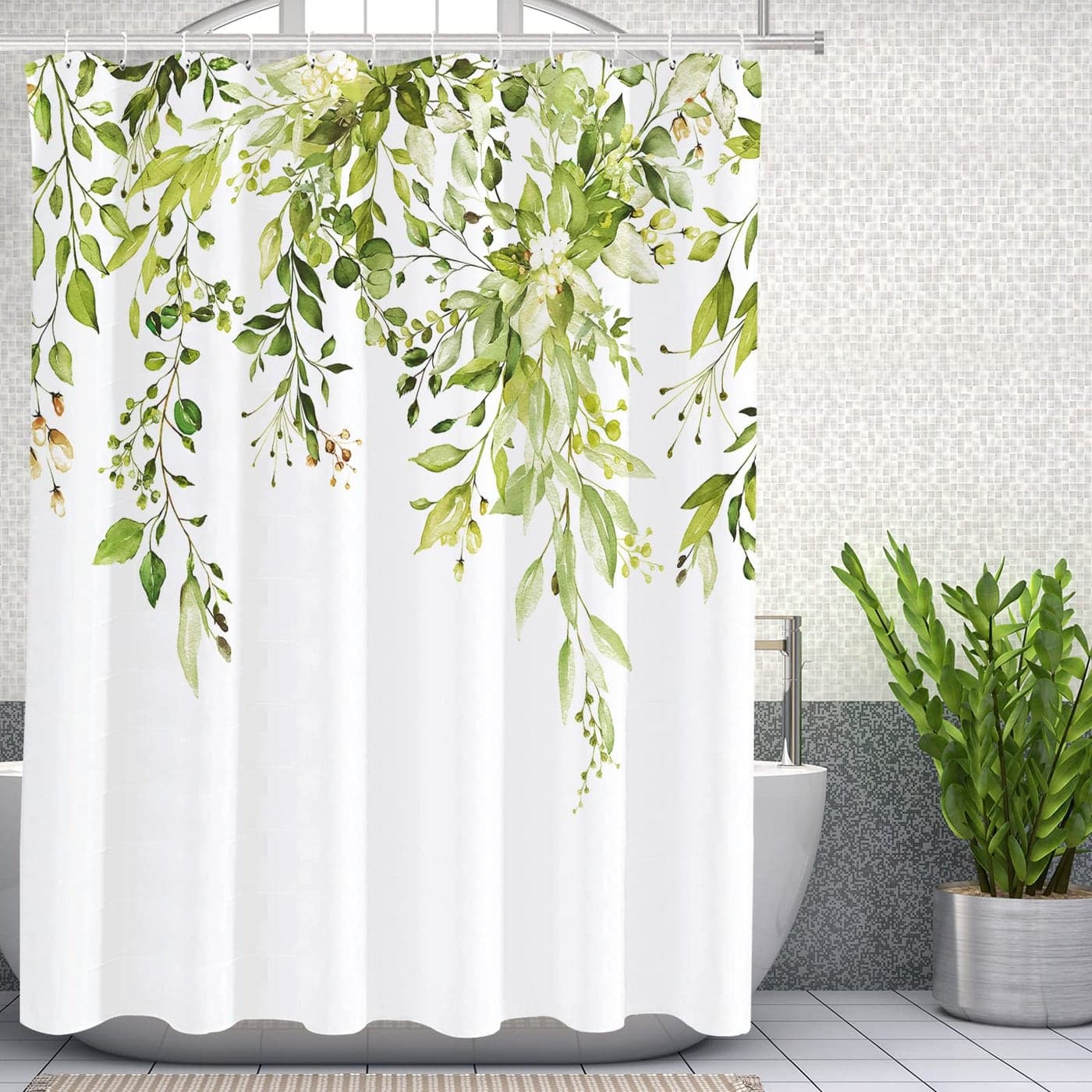 Tititex Fragile Sprout Grass Green Eucalyptus Shower Curtain Sets Watercolor Leaves on The Top Plant with Floral Bathroom Decoration 72x72 Inch with Hooks