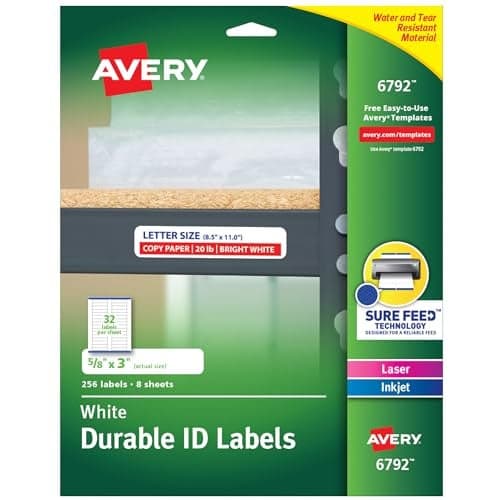 Avery Durable ID Labels, Permanent Adhesive, 5/8 x 3, Pack of 256 (6792)