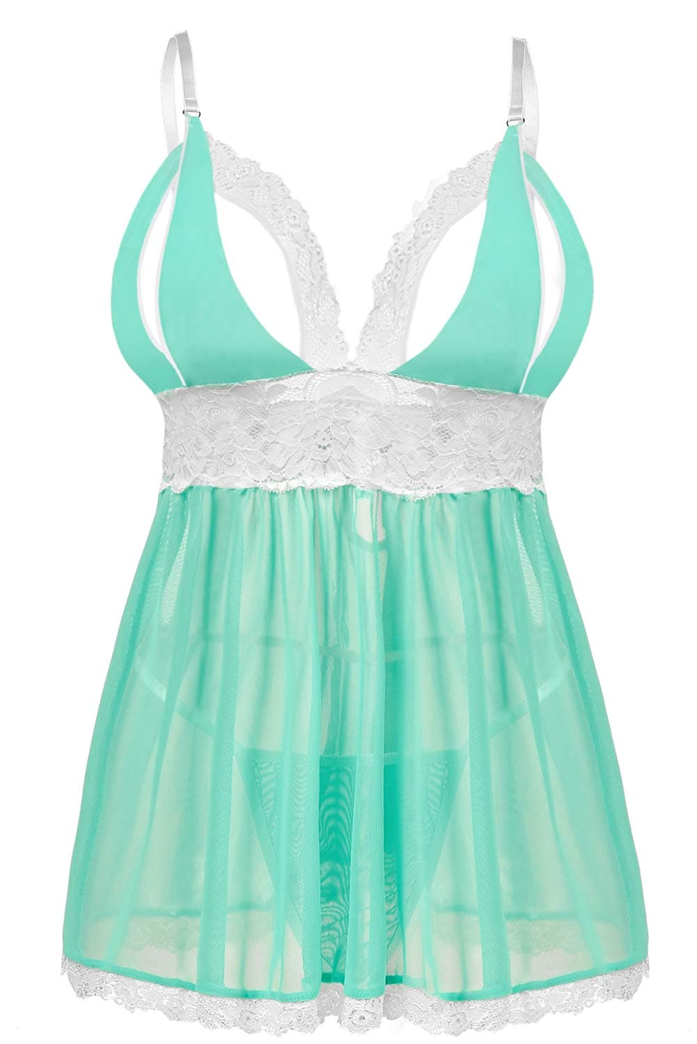 Donnalla Women Plus Size Lingerie Set Sexy Lace Babydoll Lingerie Dress Chemise Sleepwear with Thong Green