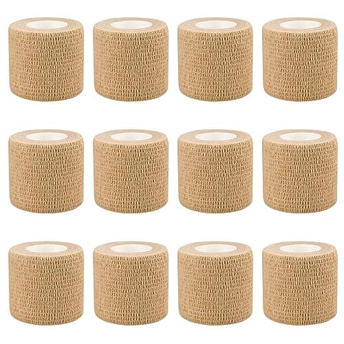 2" Self Adhesive Bandage Wraps, 12pcs Vet Wraps, Skin Color, 5 Yard Self Adherent Wraps for Sports, Wrist, Ankle and Swelling