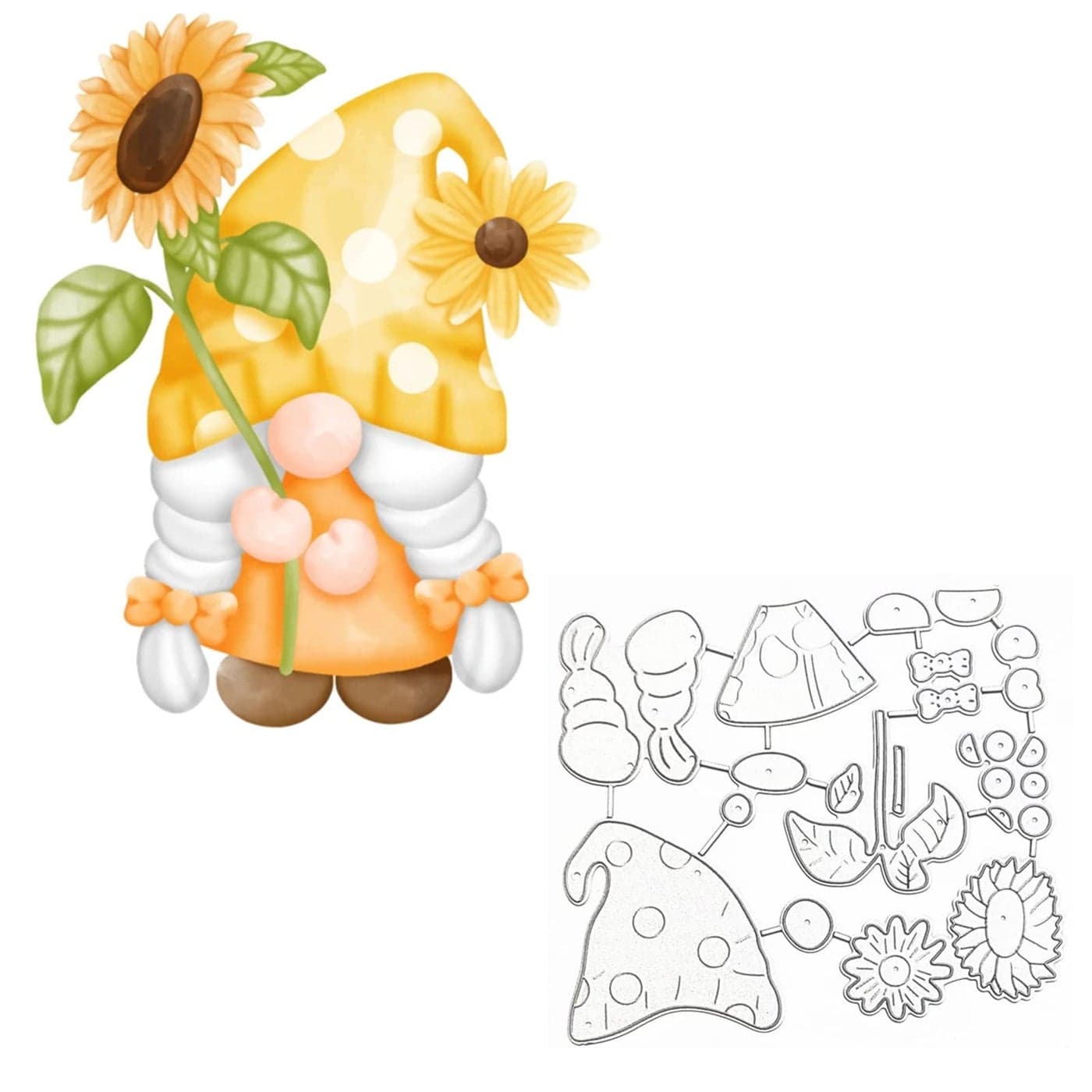 2Pcs Sunflower Gnome Frame Metal Die CutsCute Flower Leaf Gnome Santa Cutting Dies Cut Stencils for DIY Scrapbooking Photo Decorative Embossing Paper Dies for Scrapbooking Card Making