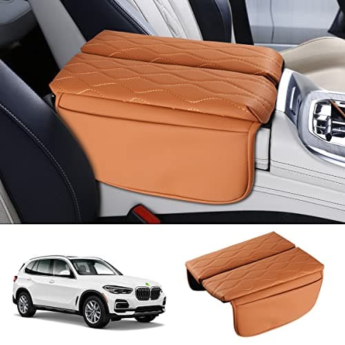Karltys Center Console Cover for BMW X5 G05/ X7 G07 2019-2025 2026 /X6 G06 2020-2025 2026, Leather Middle Console Armrest Cover for BMW X5 Waterproof Protector with Storage Pockets (Brown)