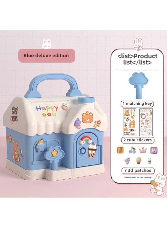 gy Bank Children's Boys Toys 2023 6 Small 7 Girls 9 Birthday Gift 8-12 Years Old 10 Other-Color:【blue Deluxe Edition】 Big House gy Bank + 2 Stickers + 1 Key + 7 Three-dimensional Patches