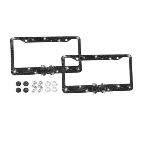 Sandfren Bling Car License Plate Frame for Women 2PCS Crystal Rhinestone Stainless Steel Vehicle Plate Holder Glitter Diamond Sparkly Auto Plate Cover Accessories Universal Fit BlackBlack Bow