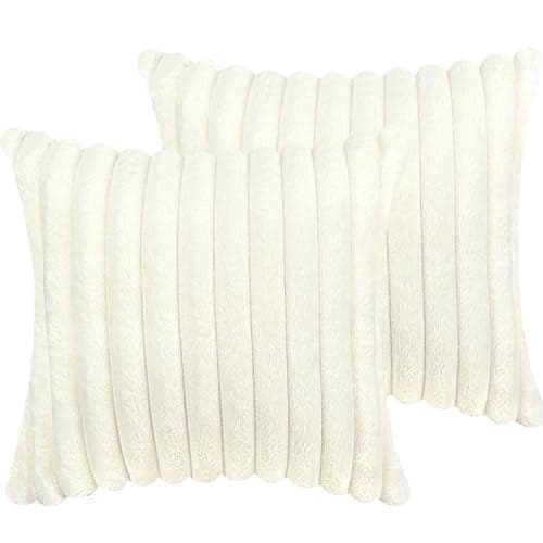 24x24 Pillow Covers Decorative Faux Fur Throw Pillow Covers for Couch Sofa Soft Fluffy Pillow Cover with Velvet Back for Living Room Neutral Home Dcor Accent for Bed Cream White
