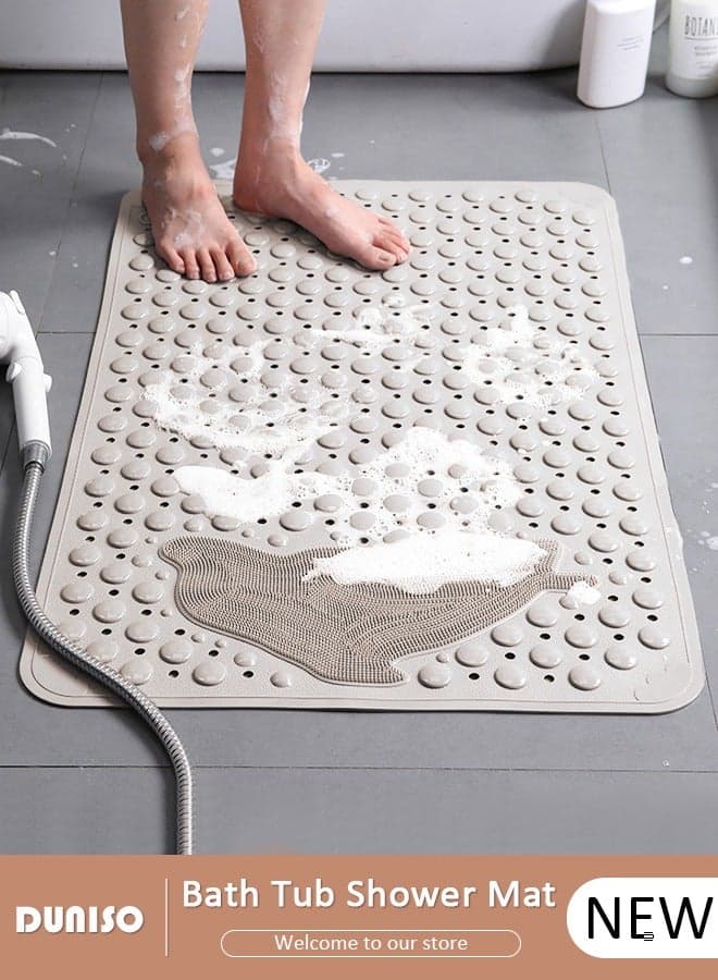 Dolphin Pattern Anti Slip Bathroom Mat Shower Mat Waterproof Mat Foot Massage Mat With Drain Holes And Suction Cups 35*70cm Bath Mat For Tub, Toilet And Bathroom Floors-Brown