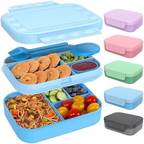 Caperci Bento Box for Kids Stackable Leakproof Multiple Compartments 58 Cups Bento Lunch Box for Adults with Sauce Container Idea for School Onthego Builtin Utensil Set BPA Free Blue